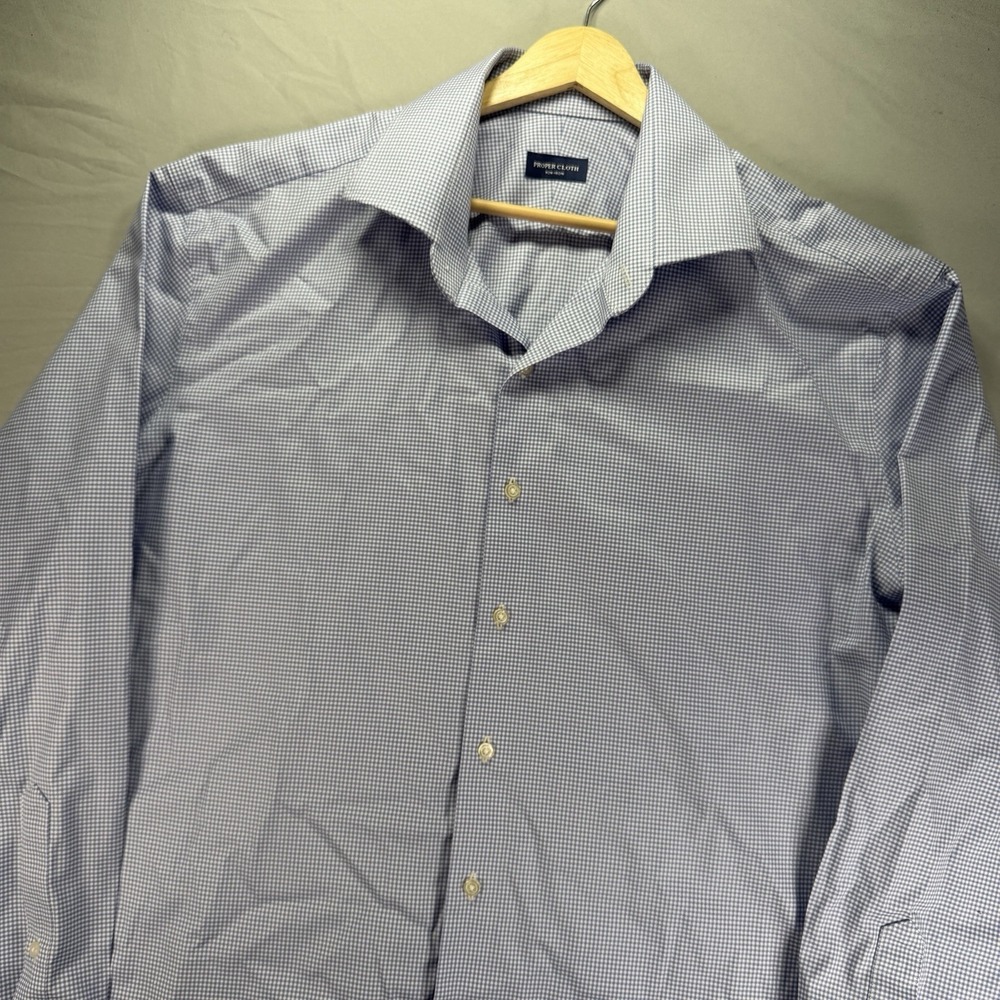 Proper Cloth Button Up Shirt Mens XL Blue Check Long Sleeve Non Iron Picnic - Picture 4 of 9